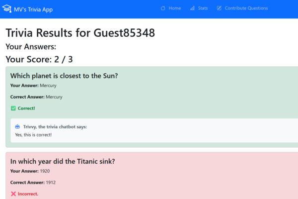 Trivia Game Screenshot